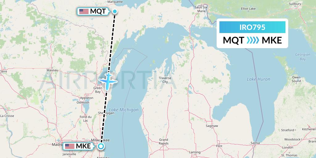 IRO795 CSA Air Flight Map: Marquette to Milwaukee