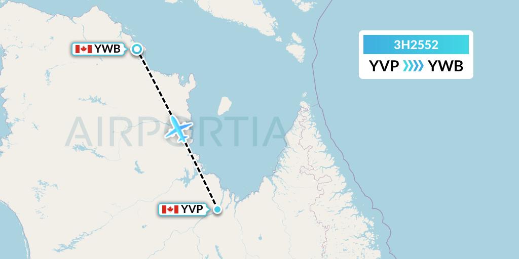 3H2552 Air Inuit Flight Map: Kuujjuaq to Kangiqsujuaq