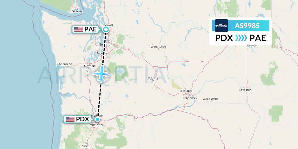 AS9985 Alaska Airlines Flight Map: Portland to Everett