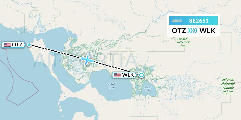 8E2651 Bering Air Flight Map: Kotzebue to Selawik