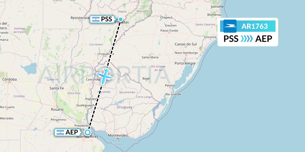 AR1763 Aerolineas Argentinas Flight Map: Posadas to Buenos Aires