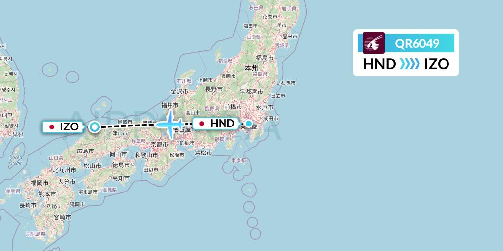 QR6049 Qatar Airways Flight Map: Tokyo to Izumo