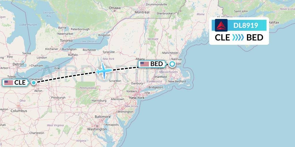 DL8919 Delta Air Lines Flight Map: Cleveland to Bedford