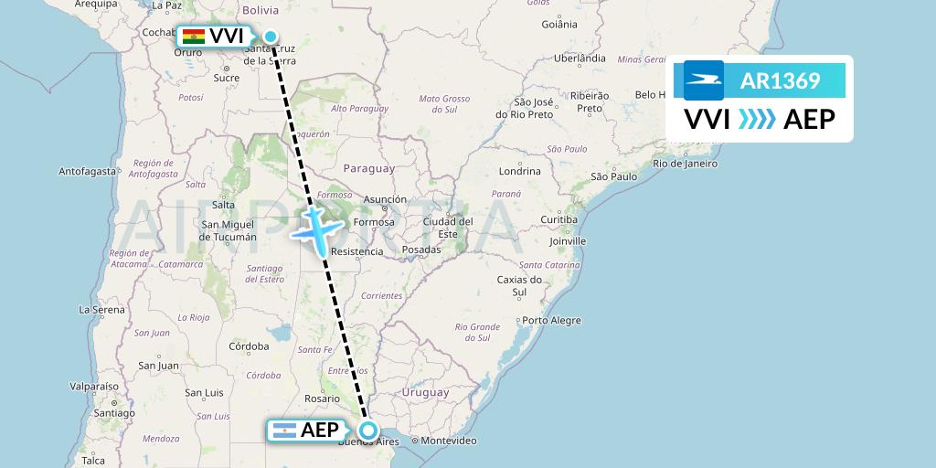 AR1369 Aerolineas Argentinas Flight Map: Santa Cruz to Buenos Aires