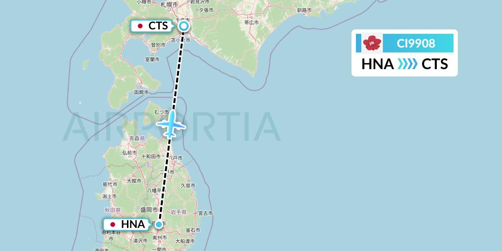 CI9908 China Airlines Flight Map: Hanamaki to Sapporo