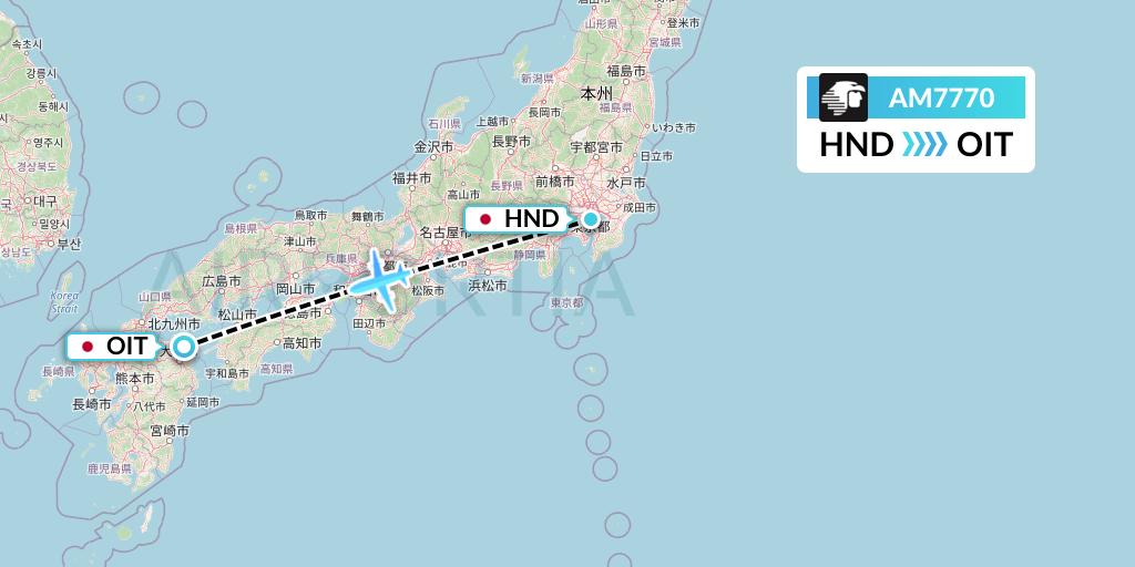 AM7770 Aeromexico Flight Map: Tokyo to Oita