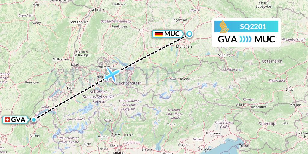 SQ2201 Singapore Airlines Flight Map: Geneva to Munich