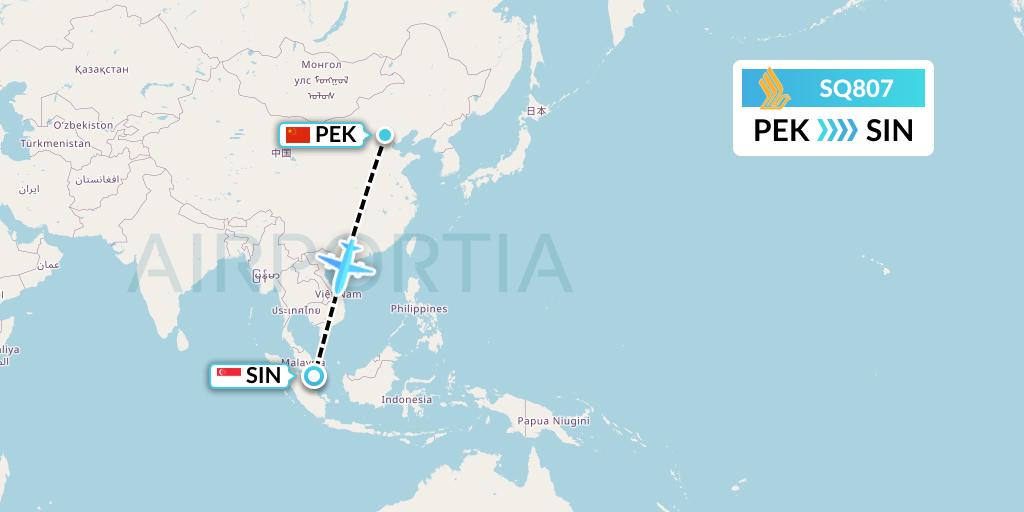 SQ807 Singapore Airlines Flight Map: Beijing to Singapore