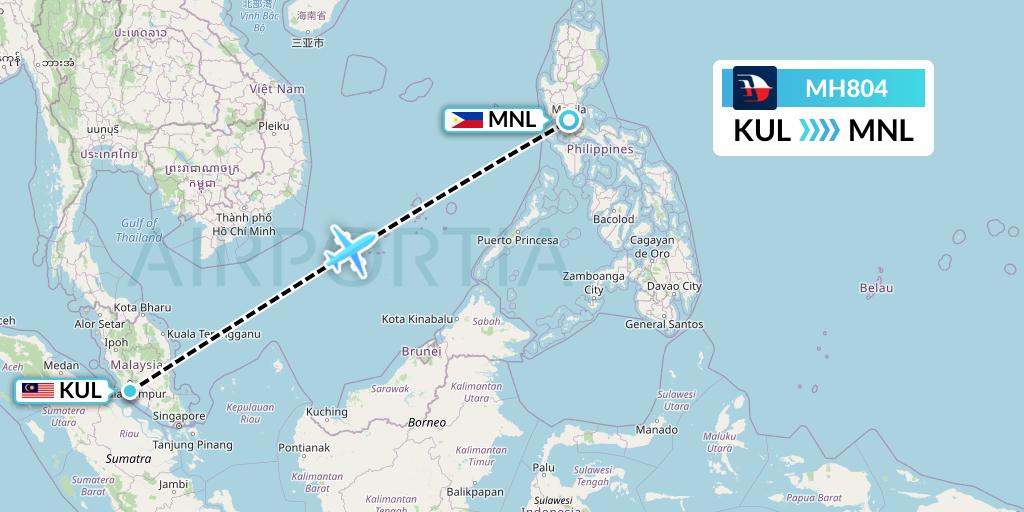 MH804 Malaysia Airlines Flight Map: Kuala Lumpur to Manila