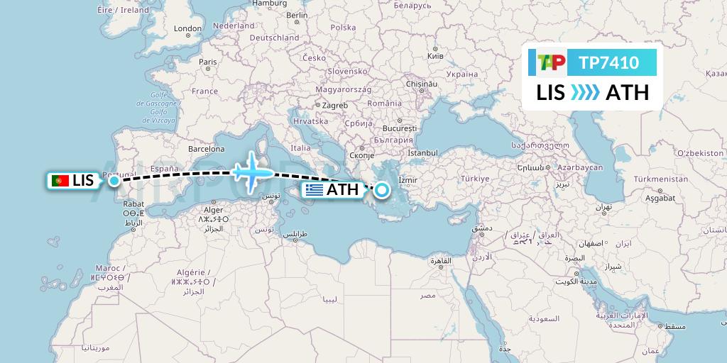 TP7410 TAP Portugal Flight Map: Lisbon to Athens