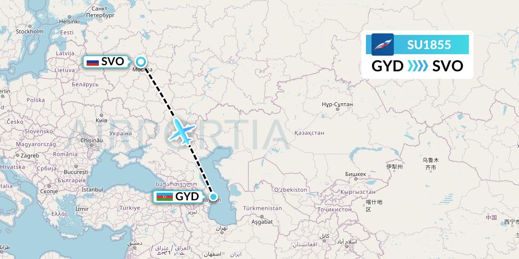 SU1855 Aeroflot Flight Map: Baku to Moscow