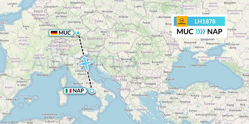 LH1878 Lufthansa Flight Map: Munich to Naples