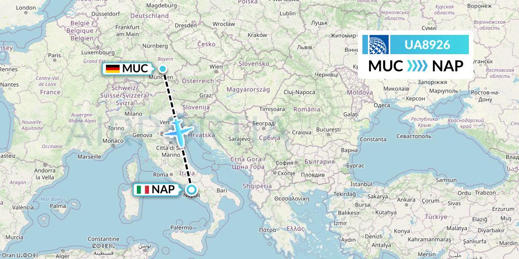 UA8926 United Airlines Flight Map: Munich to Naples