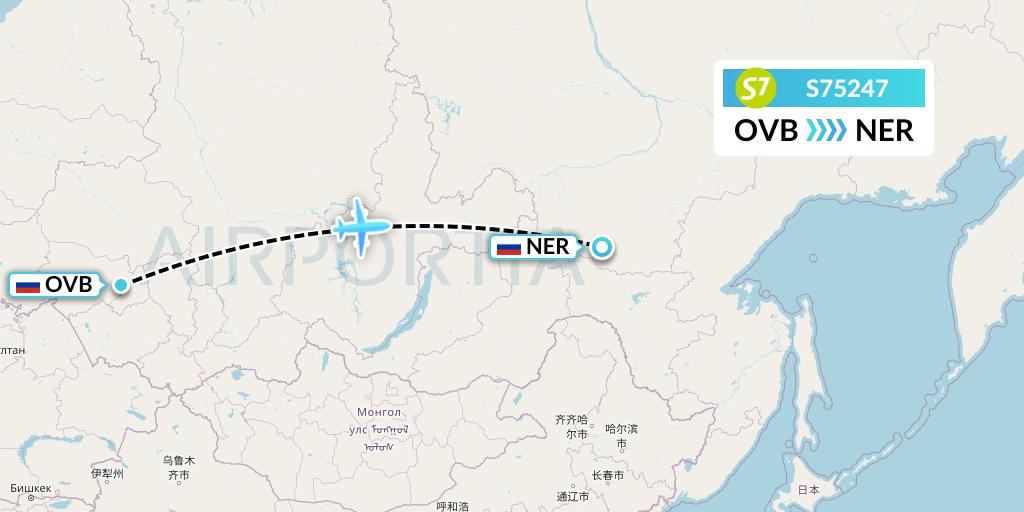 S75247 S7 Airlines Flight Map: Novosibirsk to Chulman