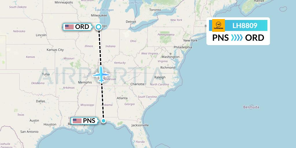 LH8809 Lufthansa Flight Map: Pensacola to Chicago