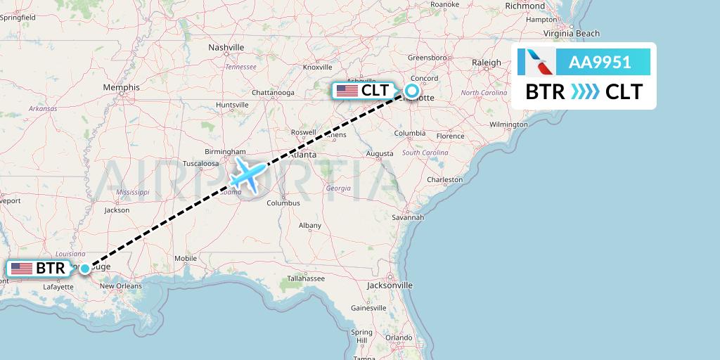 AA9951 American Airlines Flight Map: Baton Rouge to Charlotte