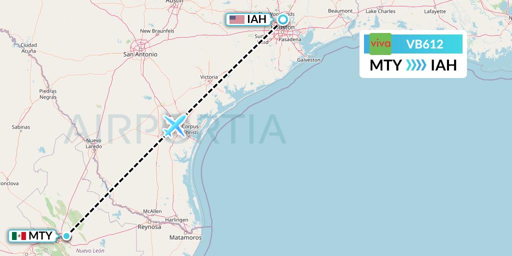 VB612 VivaAerobus Flight Map: Monterrey to Houston