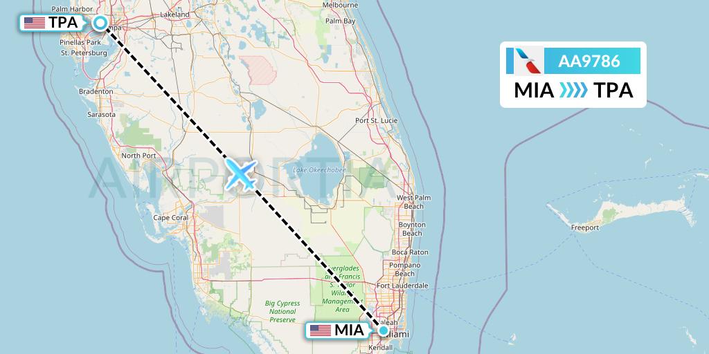 AA9786 American Airlines Flight Map: Miami to Tampa