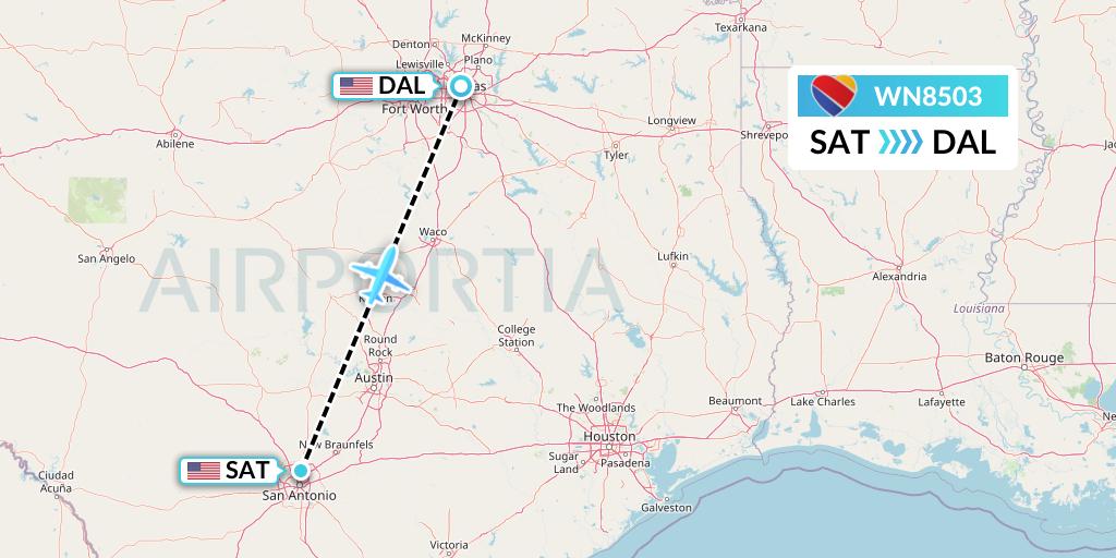 WN8503 Southwest Airlines Flight Map: San Antonio to Dallas
