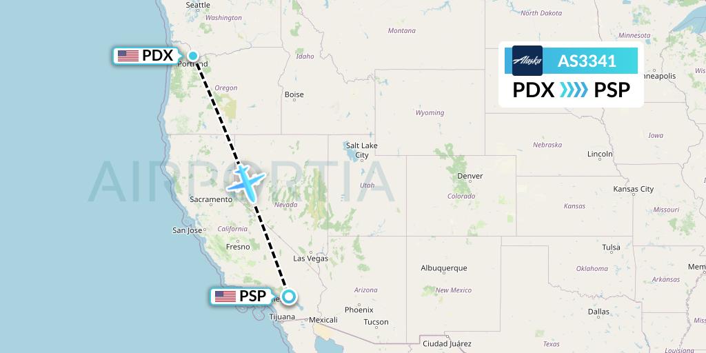 AS3341 Alaska Airlines Flight Map: Portland to Palm Springs