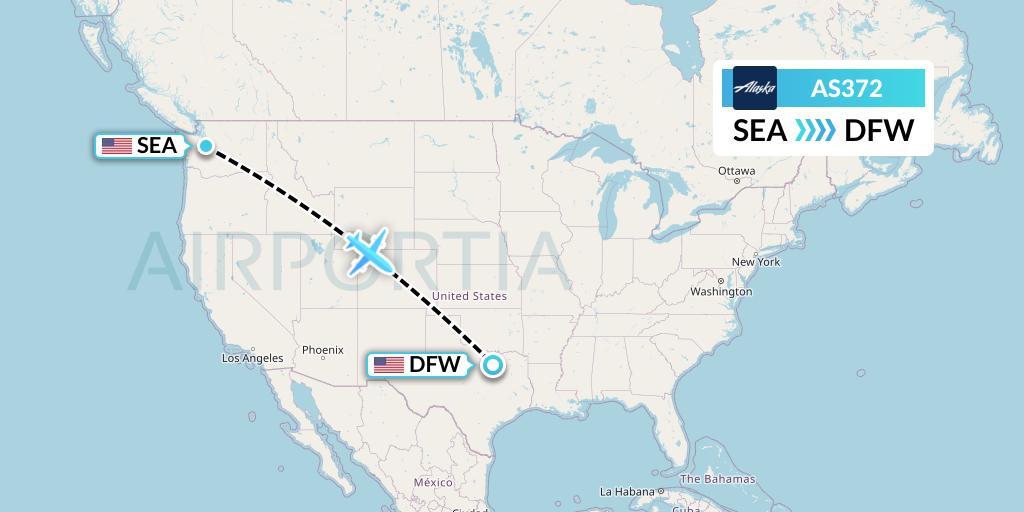 AS372 Alaska Airlines Flight Map: Seattle to Dallas