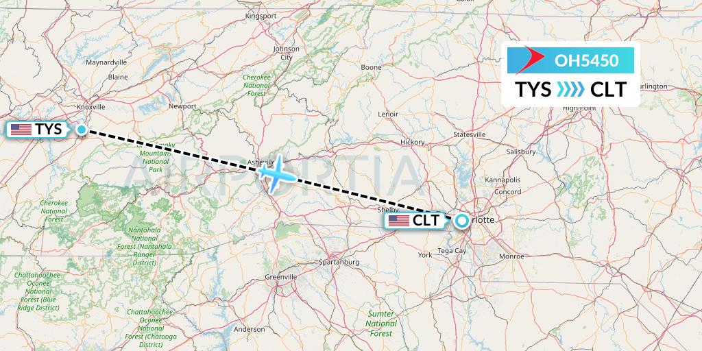 OH5450 PSA Airlines Flight Map: Knoxville to Charlotte