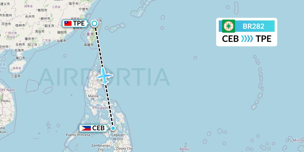 BR282 EVA Air Flight Map: Cebu to Taipei
