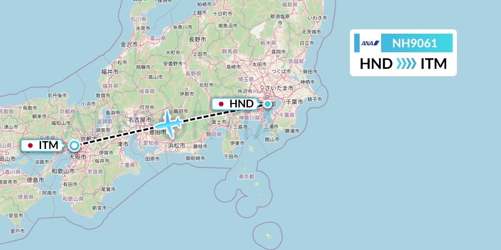 NH9061 All Nippon Airways Flight Map: Tokyo to Osaka
