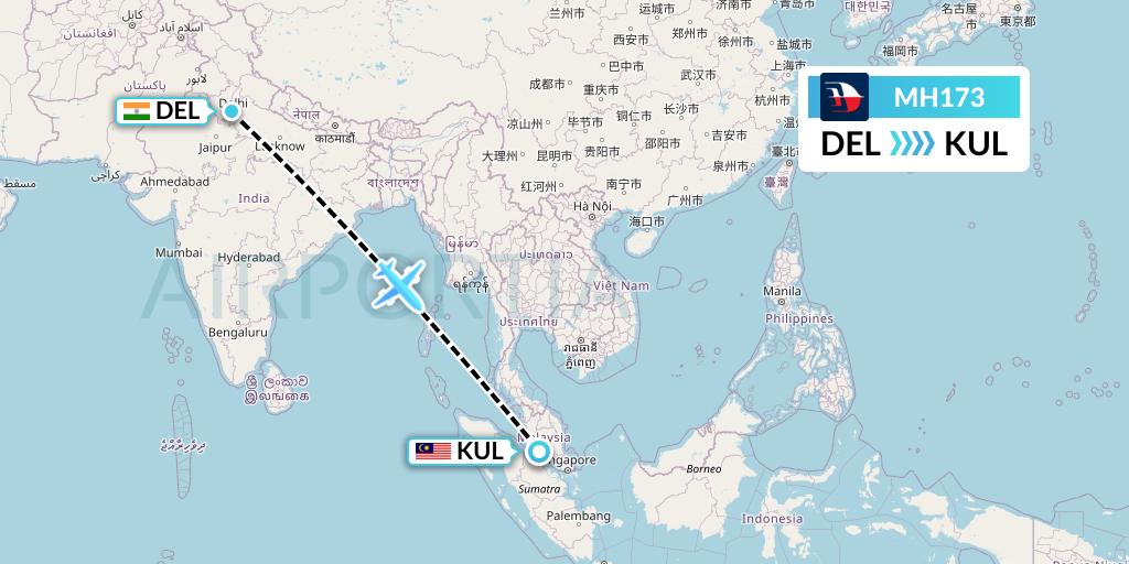 MH173 Flight Status Malaysia Airlines Delhi to Kuala Lumpur (MAS173)