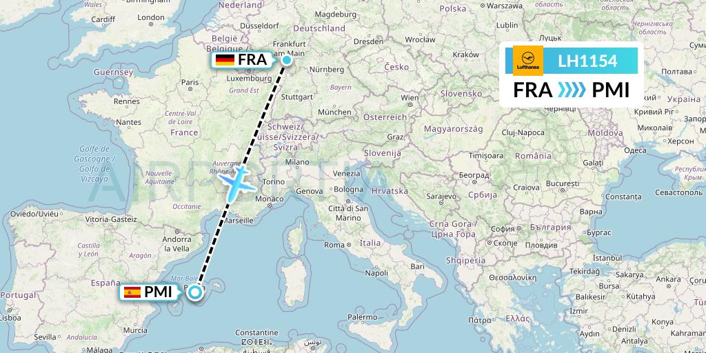 LH1154 Lufthansa Flight Map: Frankfurt to Palma de Mallorca