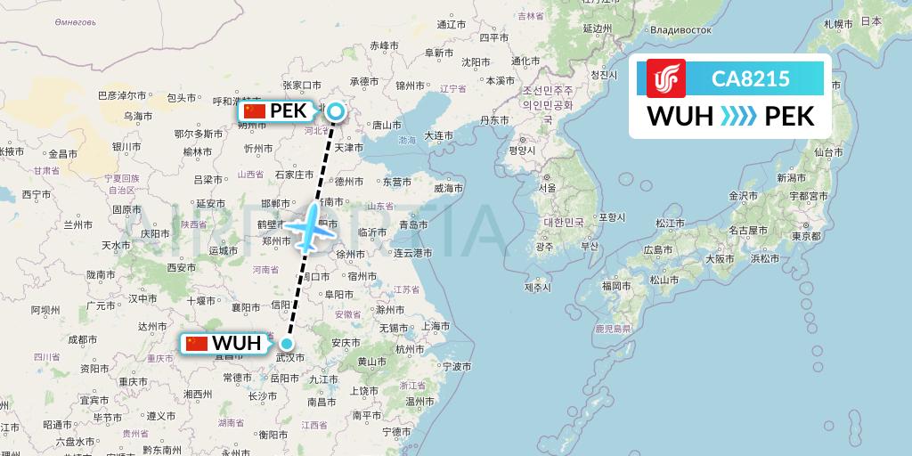 CA8215 Air China Flight Map: Wuhan to Beijing