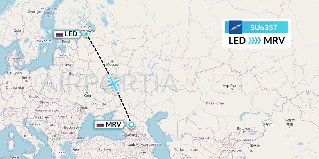 SU6357 Aeroflot Flight Map: St. Petersburg to Mineralnye Vody