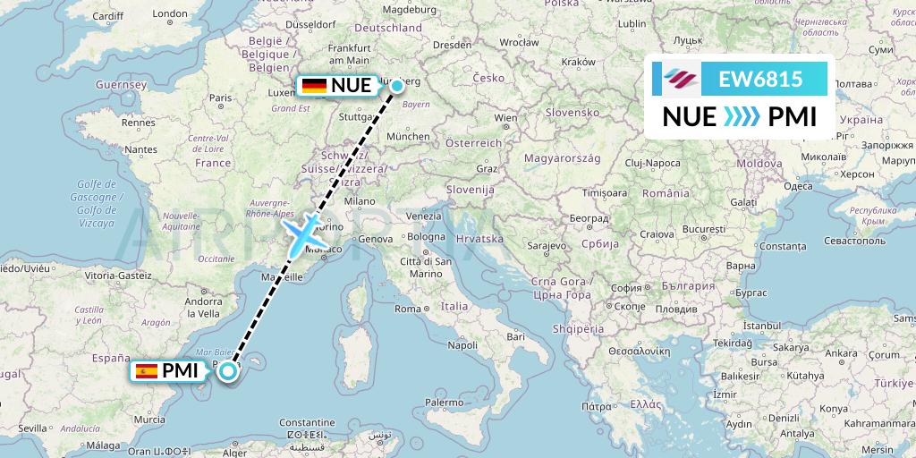 EW6815 Eurowings Flight Map: Nurnberg to Palma de Mallorca