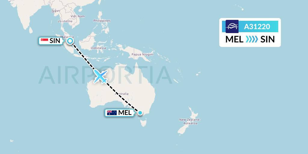 A31220 Aegean Airlines Flight Map: Melbourne to Singapore