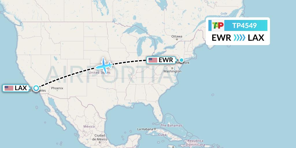 TP4549 TAP Portugal Flight Map: New York to Los Angeles
