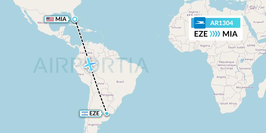 AR1304 Aerolineas Argentinas Flight Map: Buenos Aires to Miami