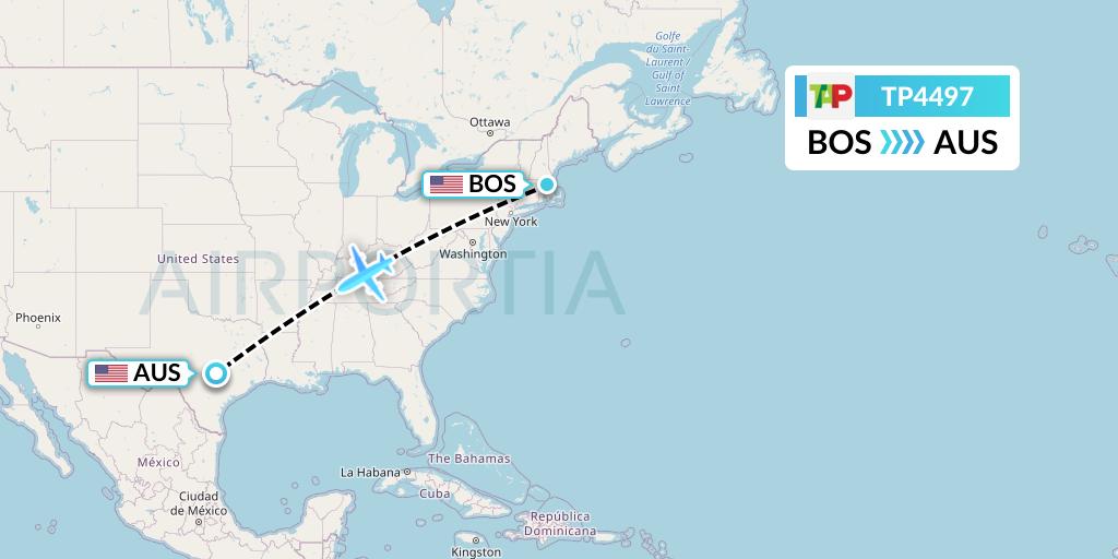 TP4497 TAP Portugal Flight Map: Boston to Austin