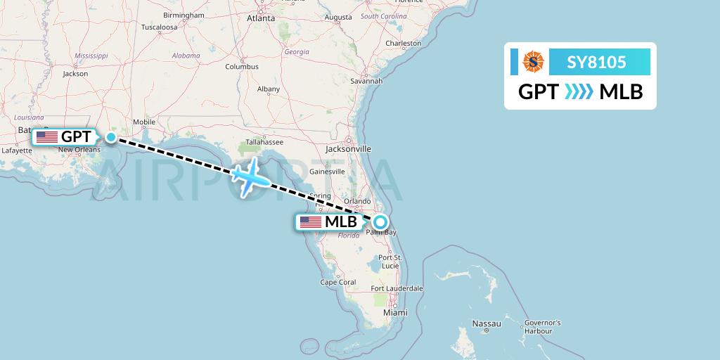 SY8105 Sun Country Airlines Flight Map: Gulfport to Melbourne
