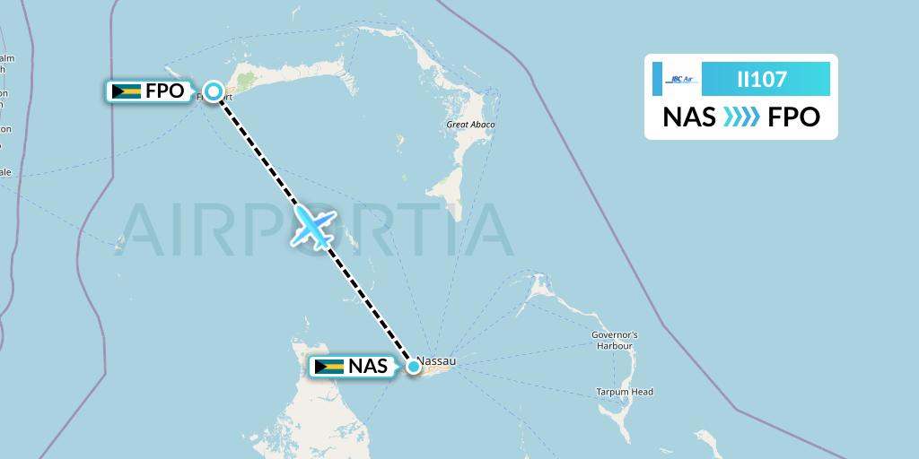 II107 IBC Airways Flight Map: Nassau to Freeport