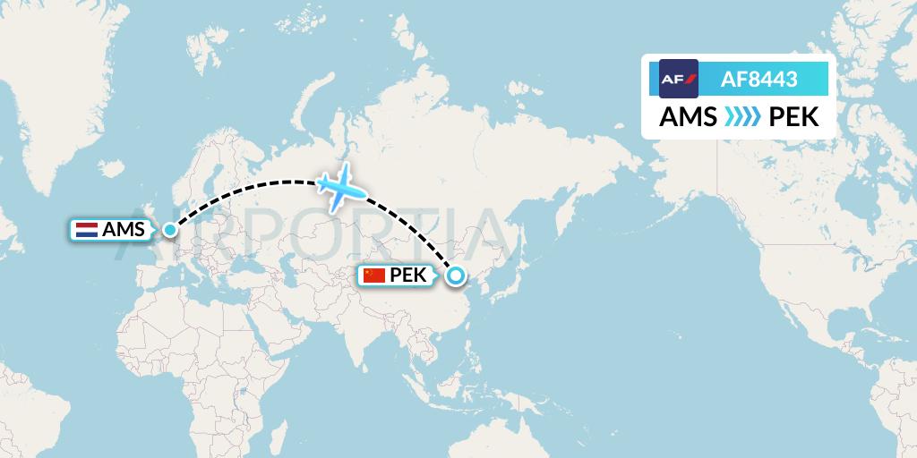 AF8443 Air France Flight Map: Amsterdam to Beijing