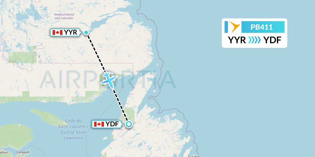 PB411 PAL Airlines Flight Map: Goose Bay to Deer Lake