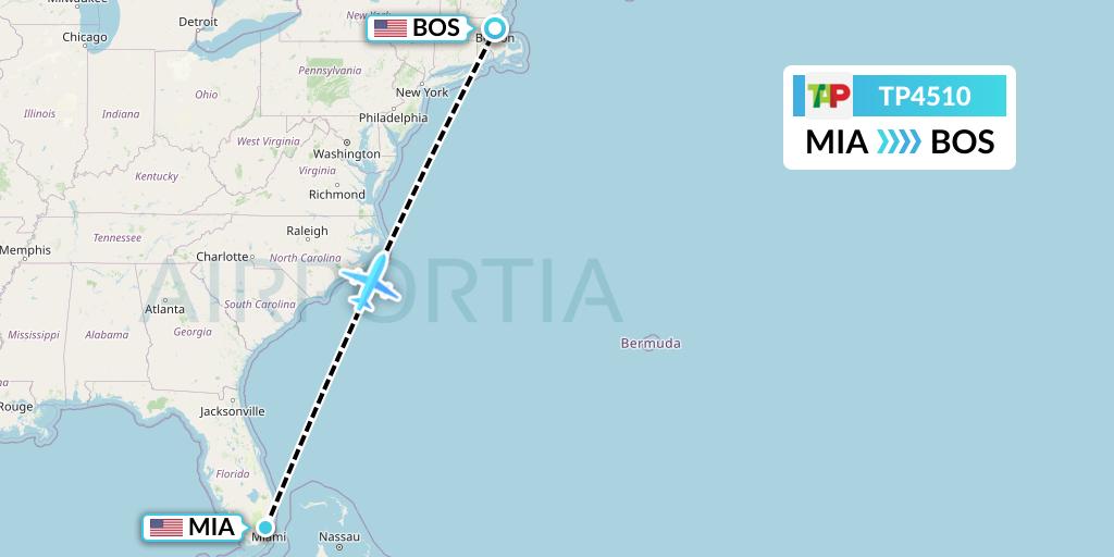 TP4510 TAP Portugal Flight Map: Miami to Boston