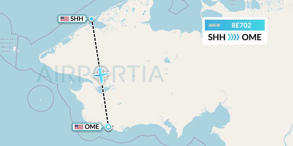 8E702 Bering Air Flight Map: Shishmaref to Nome