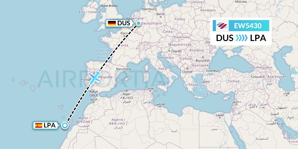 EW5430 Eurowings Flight Map: Dusseldorf to Las Palmas