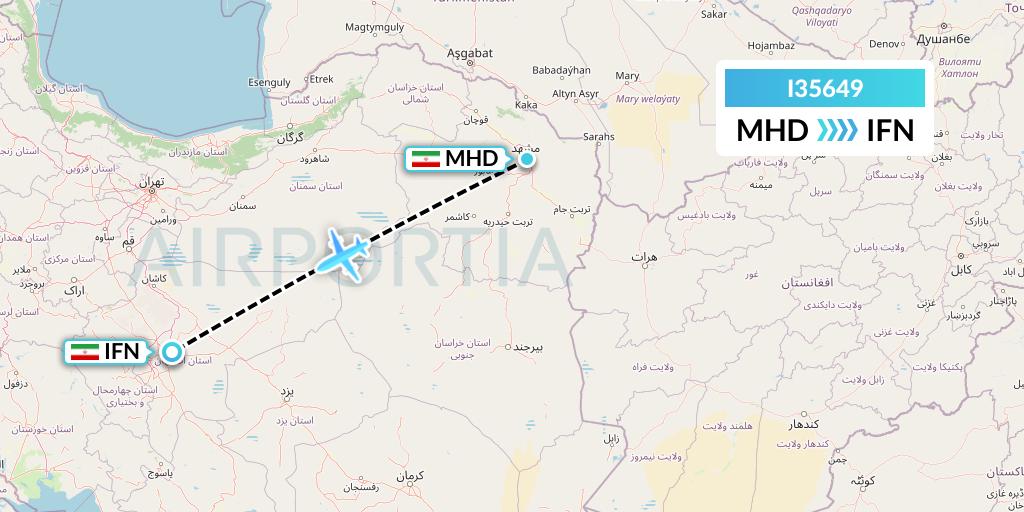 I35649 ATA Airlines Flight Map: Mashhad to Isfahan
