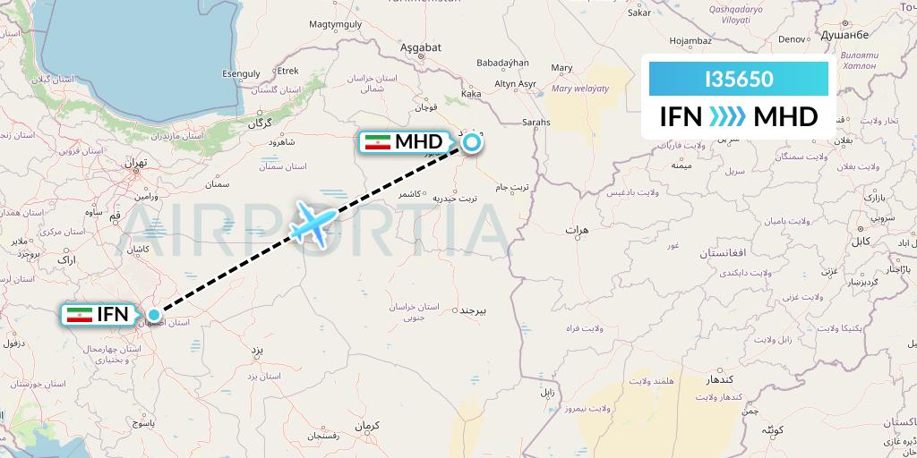 I35650 ATA Airlines Flight Map: Isfahan to Mashhad