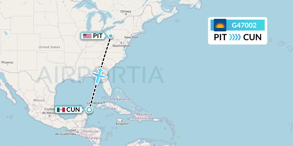 G47002 Allegiant Air Flight Map: Pittsburgh to Cancun