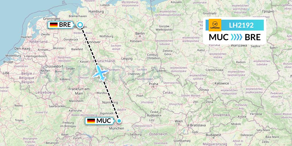 LH2192 Lufthansa Flight Map: Munich to Bremen