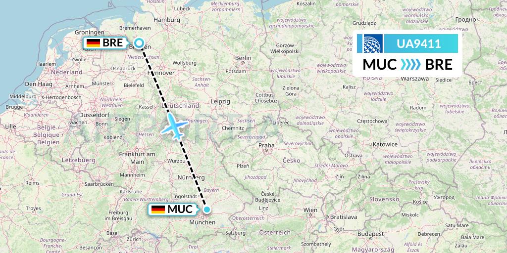 UA9411 United Airlines Flight Map: Munich to Bremen