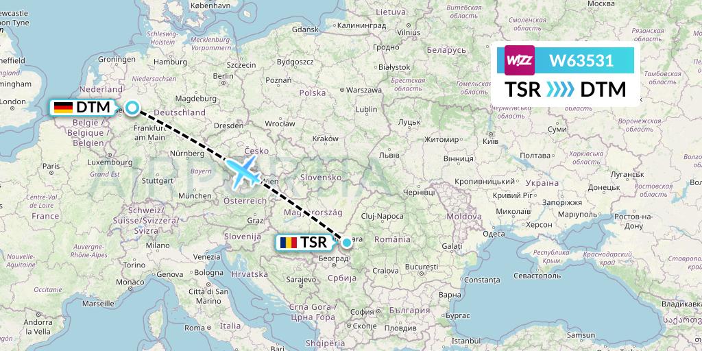 W63531 Wizz Air Flight Map: Timisoara to Dortmund